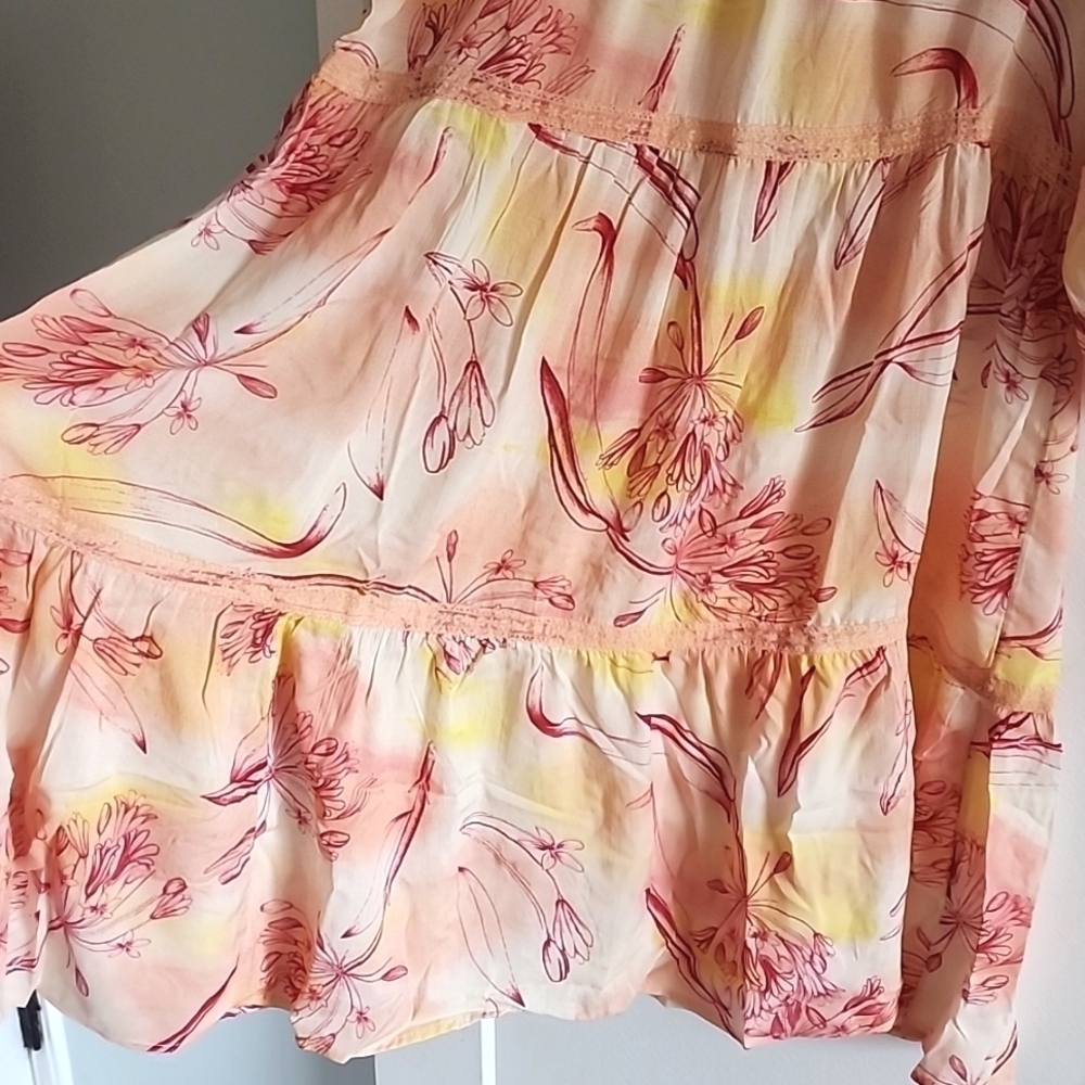 NWT Anthropologie Floral Sunset tiered puff sleeve dress size small